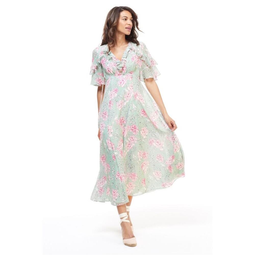 Gal Meets Glam Shelby Maxi Dress Size 6 Floral Mint Green Sage Rose Flowy Dainty